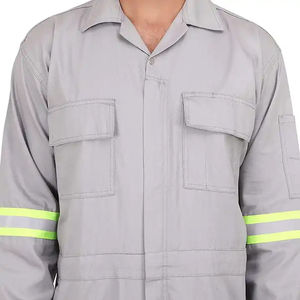 Vêtements de travail haute visibilité ignifuges pour hommes, 100 % polyester, personnalisés, dernier modèle gris, uniforme de sécurité une pièce avec éléments réfléchissants - Product Image 4