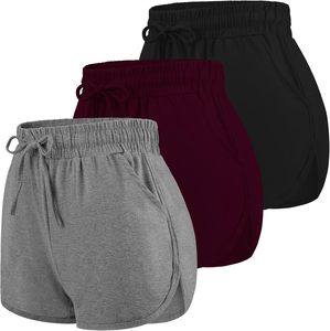 Shorts de Cintura Alta para Mujer, con Cordón, Color Sólido, Tejido de Algodón y Elastano, Transpirables, Casuales, con Bolsillos, Gris, Borgoña, Negro - Product Image 1