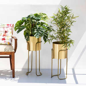 Maceta única con soporte, Juego de 2 para hotel en casa, maceta decorativa de color dorado, Metal moderna de maceta, macetas de flores, soportes para macetas - Product Image 5