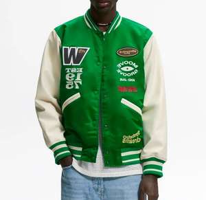 Veste coupe-vent à séchage rapide en toile patchwork personnalisée, avec broderies en strass, style vintage, lettreman, baseball, bomber - Product Image 6