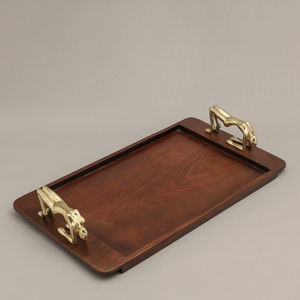 Lot de 2 formes rondes en métal robuste, fini argent brillant, design unique, gravé avec poignée pour plateau de service - Product Image 5