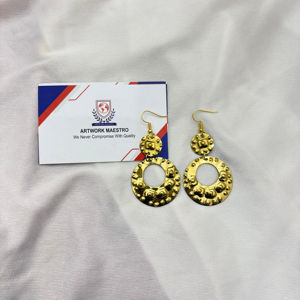 ต่างหูทองเหลืองลายตอก - เครื่องประดับโลหะทำมือ - ออกแบบตามสั่ง - ขายส่ง - Product Image 1