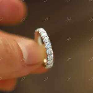 Ronde Gesneden Moissanite Eternity Trouwring Voor Vrouwen Hoge Kwaliteit Wit Goud Ronde Band Stapelbare Klassieke Fijne Sieraden Voor Haar