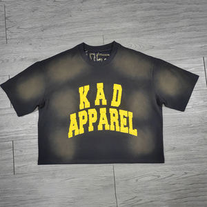 Custom Faded Dtg Print <b>Cropped</b> Raw Hem Drop Shoulder T Shirts Oversized Hip Hop Vintage Heavy Cotton Sun Faded Acid Wash Tee <b>Men</b> - Product Image 1