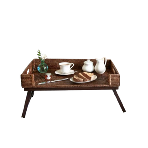 Meilleure vente en gros plateau de table en rotin et osier avec pied en bois plateau de service de bon choix pour hôtel restaurant du Vietnam - Product Image 5