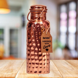 100% Pure Copper Hammered Water Bottle With Handle for Yoga Ayurveda Health Benefits 950 ml Leak Proof - Product Image 2