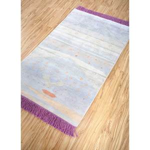 Alfombra Manchaha Azul de Lana y Seda Anudada a Mano con Patrón Geométrico Rectangular para Sala de Estar, Dormitorio y Pasillo, Modelo Lub-79 - Product Image 2