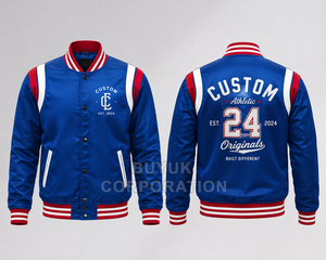 Custom Satin Waterproof Varsity Bomber <b>Jacket</b> Unisex Navy <b>Silver</b> Baseball Front Logo Embossed Printing Stand Collar Zipper - Product Image 2