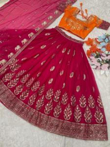 Vêtements ethniques indiens Georgette rose Lehenga Choli Dupatta travail de broderie de séquence d'impression numérique pour les occasions de fête - Product Image 6