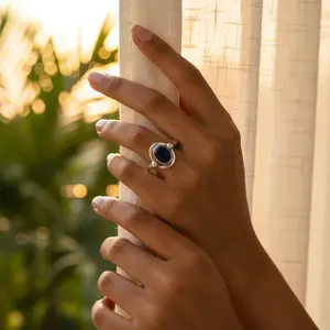 Anillo de Moda de Plata 925 con Zafiro Azul para Mujer, Joyería Elegante con Piedras Preciosas - Product Image 3