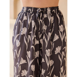 Chiffon Wide-Leg <b>Palazzo</b> Pants with Digital Floral <b>Print</b> Elastic Mid Waist - Product Image 4