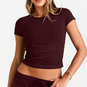 Top Corto de Mujer, Cuello Redondo, Ajustado, Elástico, Tejido Sin Costuras, 100% Poliéster y Spandex, Transpirable, con Logotipo Frontal, para Gimnasio y Yoga - Product Image 3