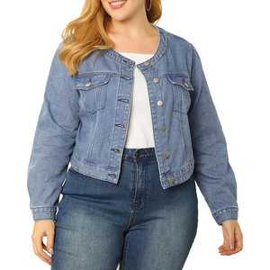 Chaqueta Vaquera Corta de Manga Larga con Cuello Redondo y Botones para Mujer, Estilo Nuevo 2025, Tallas Grandes, Servicio OEM - Product Image 1