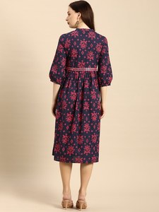 Robe longue évasée à motif floral pour femme, été 2024, col en V, manches longues, décoration en cristal, élégante, tissu 100% coton délavé - Product Image 5