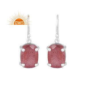 Meilleure vente en argent Sterling naturel fraise Quartz pierres précieuses balancent boucle d'oreille bijoux personnalisés pour les femmes cadeau pour elle - Product Image 1