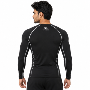 <b>Mens</b> Black Long Sleeve <b>Compression</b> Shirt Eco-friendly Spandex/Polyester Heat-Transfer Printed Custom Gym Activewear <b>Top</b> - Product Image 2