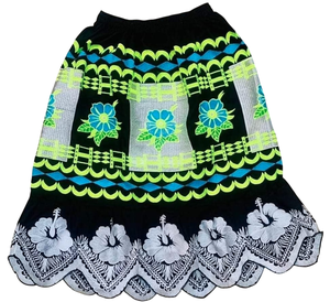 Falda informal de mujer con cintura elástica, estilo tradicional de las Islas del Pacífico, recta, tejida, 100% algodón, con dobladillo de encaje floral, hasta la rodilla, de secado rápido, personalizada. - Product Image 1