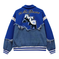 Fabricant de vestes en jean personnalisées, veste en jean de luxe à patchwork lourd, veste en jean de baseball pour hommes