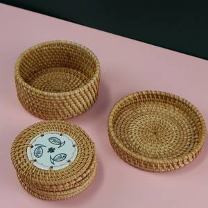 Sous-verres en rotin de couleur carrée et naturelle Sous-verres en bambou faits à la main pour sous-verres en osier de rotin pour le salon - Product Image 3
