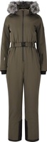 Combinaison de ski une pièce pour femme OEM, imperméable, avec fermeture éclair, pour l'extérieur, fabriquée en Chine, capuche amovible en fourrure, ceinture élastique à la taille