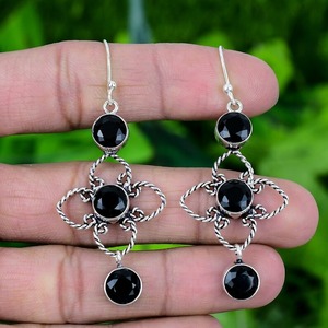 925 argent Sterling noir Onyx Spinner boucle d'oreille haute qualité boucles d'oreilles 925 timbre argent pierre précieuse à la main balancent bijoux en gros - Product Image 4