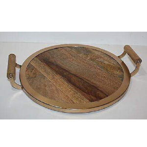 Plateau de service en bois pour aliments le plus vendu avec poignées en métal plateaux de service multifonctionnels en bois et en résine - Product Image 4