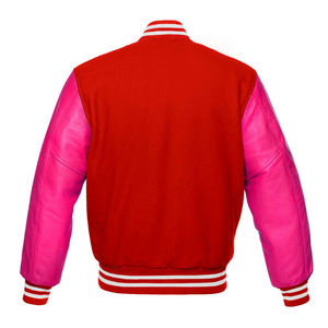 Chaqueta Clásica de Moda para Hombre, Estilo Letterman, Mangas de Cuero Rosa, Cuerpo de Lana Roja, Chaqueta de Manga Larga Unisex - Product Image 2
