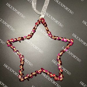 Beaded <b>Star</b> <b>Hanging</b> Ornament Large Gold Handmade Christmas Decor - Product Image 5