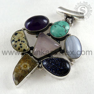 Multi pierres précieuses naturelles en argent sterling 925 Design unique Pendentif élégant fait à la main Bijoux de Bohème Prix de gros Fournisseur en gros - Product Image 6