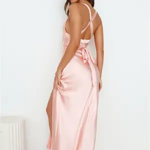 Pink Silk Backless Sexy Evening Dress