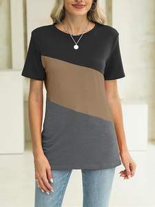 T-shirts d'été décontractés écologiques et anti-boulochage pour femmes à manches courtes Color Block Fashion Tops - Product Image 3