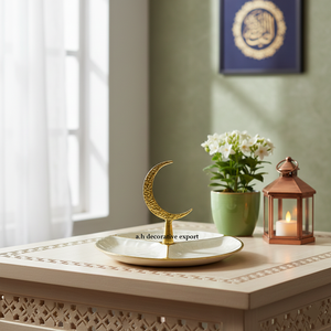 Plateau de service sectionnel décoratif en or et blanc, écologique, passe au lave-vaisselle, avec poignée en forme de lune, en métal, élégant pour les collations et le café - Product Image 3