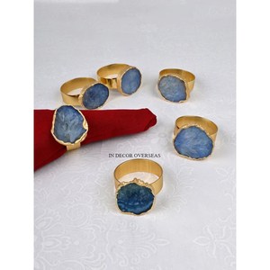 Anneaux de serviette de luxe de haute qualité en métal plaqué or avec sous-verres bleus, décoration de table de mariage design - Product Image 1