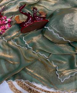 Vêtement de fête indien sari fantaisie travail Zari diamant travail perle travail à volants saris riche look indien pakistanais pêche - Product Image 5