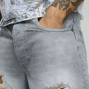 Pakistani Manufacturer Custom Fashionable Acid Wash Flower Embroidery <b>Jeans</b> Distressed Denim Shorts For Men - Product Image 6
