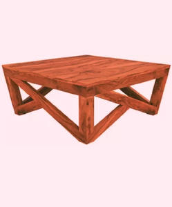 Mesa de centro cuadrada hecha a mano de madera maciza Base geométrica única Estilo indio rústico Mesa de centro de sala de estar duradera - Product Image 3