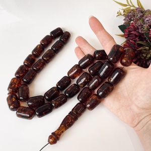 Perles de prière islamiques massives en ambre rouge cognac foncé, chapelet vintage en ambre de la Baltique 33 perles, 206 grammes - Product Image 5