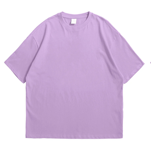 เสื้อยืดคอกลมแขนสั้นทรงโอเวอร์ไซส์สำหรับผู้ชาย สีพื้น ผ้าฝ้าย ทรงหลวม สไตล์ลำลอง ผ้าเจอร์ซีย์ถัก ย้อมสีเรียบ - Product Image 3