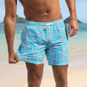 Usine directe 100% coton hommes été Shorts de plage Anti-rides décontracté impression femmes Shorts de plage taille élastique solide teint - Product Image 4