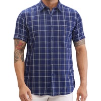 Baju Pria lengan pendek kotak-kotak, baju pria kasual lengan pendek, desain Logo kustom, serbaguna, untuk musim semi