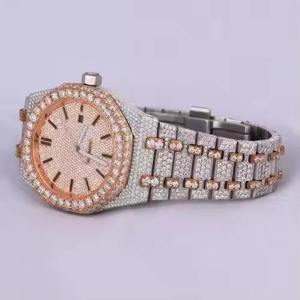นาฬิกาสปอร์ตสไตล์ฮิปฮอปสแตนเลสโทนสีโรสโกลด์เพชรโมอิสอันหรูหราระบบควอทซ์ทำงานวันที่ - Product Image 2