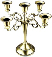 Candelabro Alto Dorado de 5 Brazos, Ecológico, con Portavelas de Cristal, para Decoración del Hogar, Navidad, Bodas, Centro de Mesa