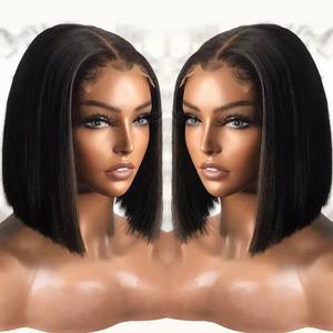 Perruque Bob longue vierge vietnamienne naturelle extensions de cheveux humains os droit toutes les couleurs femmes noires Style vague profonde Base de dentelle suisse - Product Image 1
