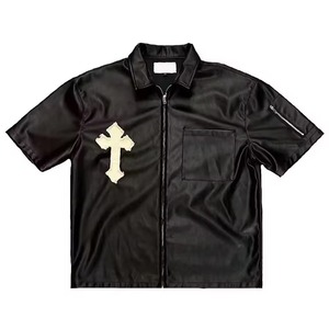 New Design Men Classic Style Genuion <b>Leather</b> <b>Shirt</b> OEM Custom Collar Short Sleeve Different Colors <b>Leather</b> <b>Shirt</b> for Men - Product Image 4