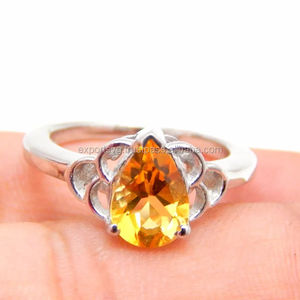 แหวนแต่งงานทรงหยดน้ำประดับพลอยซิทรินควอตซ์คลาสสิกบนตัวเรือนเงินแท้ 925 สำหรับผู้หญิง - Product Image 1