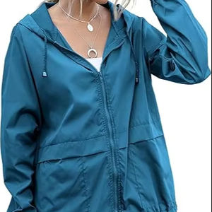 Women's Lightweight Breathable Canvas Finished <b>Raincoats</b> Waterproof Windproof <b>Hooded</b> Windbreaker Jackets with Adjustable Pockets - Product Image 3