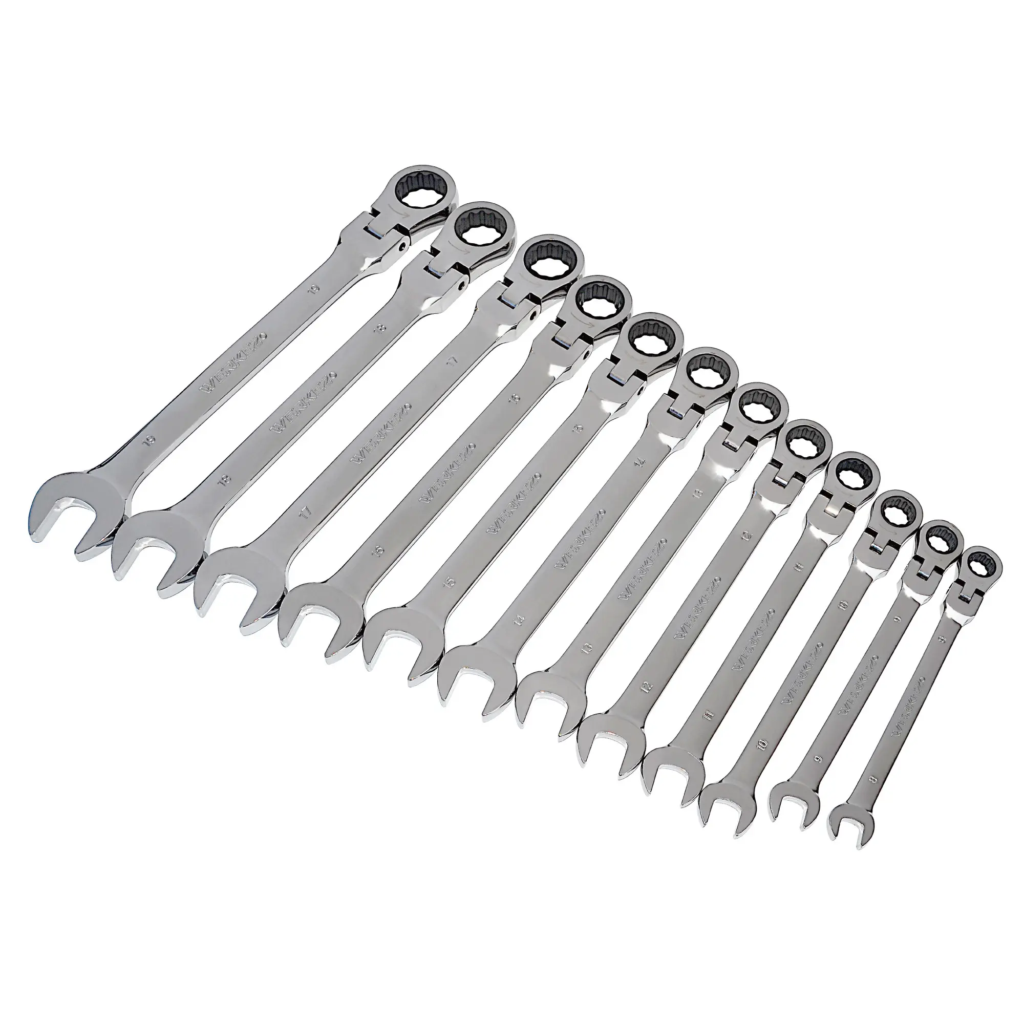 Werkez 72-Tooth CR-V 12PC Metric Flexible Ratcheting Combination Wrench Set