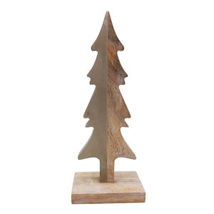 Juego de 3 árboles de Navidad de aluminio y madera con base cuadrada de madera de color dorado para Navidad y decoración del hogar - Product Image 5