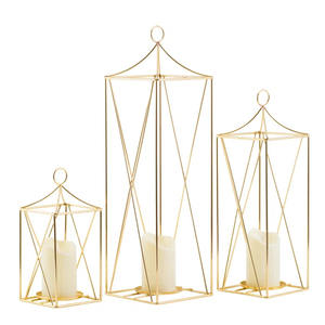 Nouvelle lanterne de bougie de fil de fer de conception en couleur or pour la décoration d'éclairage de maison et de mariage - Product Image 2