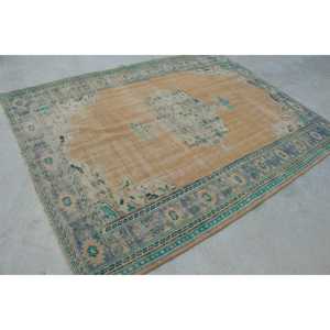 Vintage Rug, 6.5x8.2 ft Turkish Rug, <b>Brown</b> Blue Oriental <b>Wool</b> Rug - Product Image 3